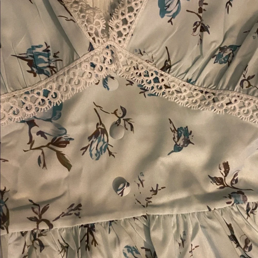 Light Blue Floral Lace Trim Mini Dress - Picture 2 of 5